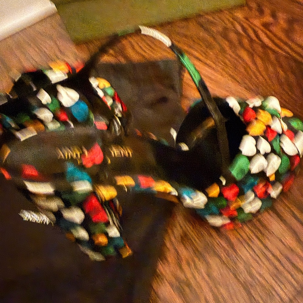 Saint Laurent Black Multi Heart-Print Platform Sandals - Picture 6 of 7